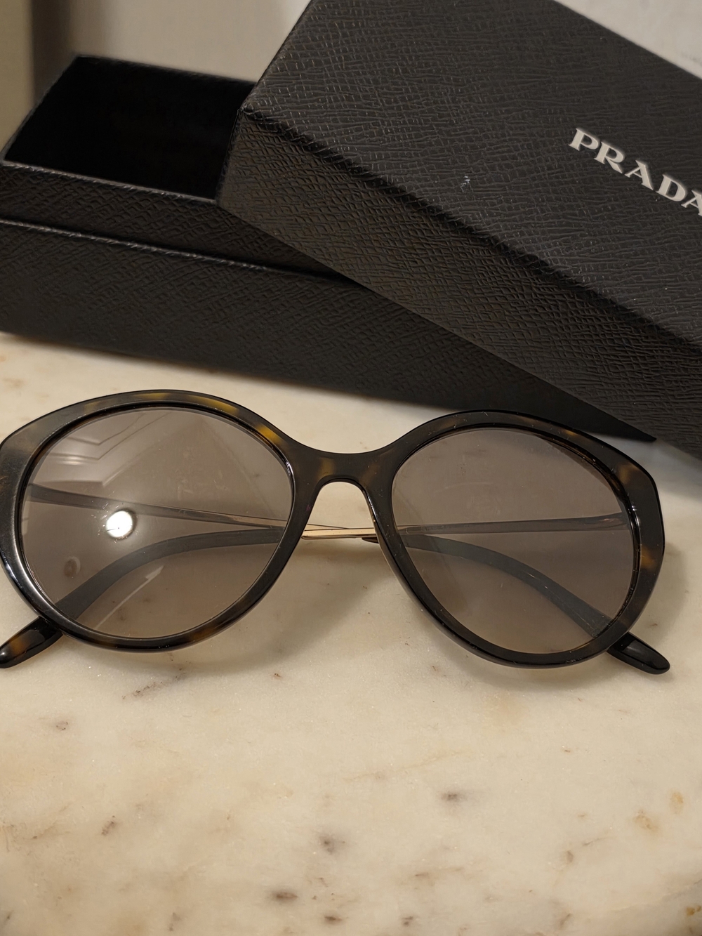 PRADA SPR 18X Havana Tortoiseshell Round Sunglasses